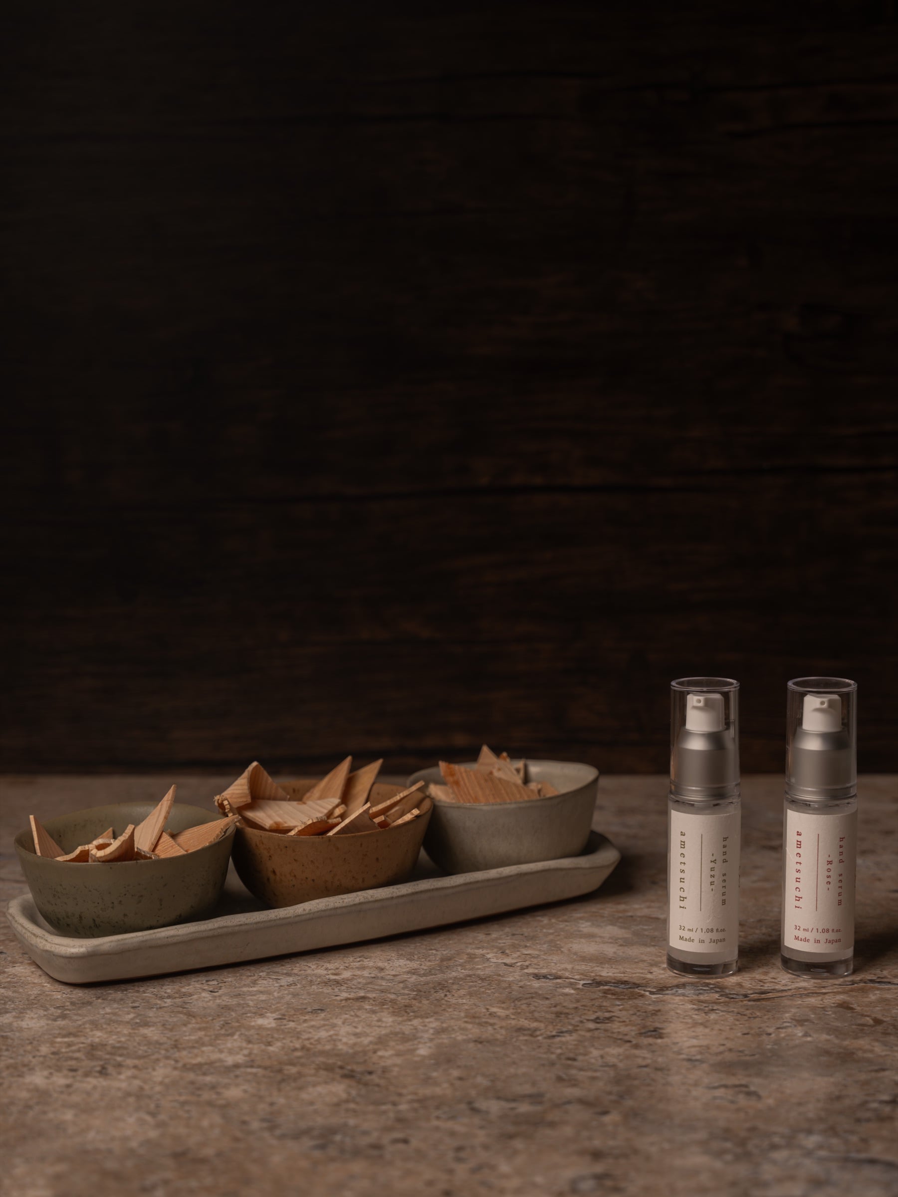 Brand campaign portrait for Ametsuchi Hair Care in soft studio light