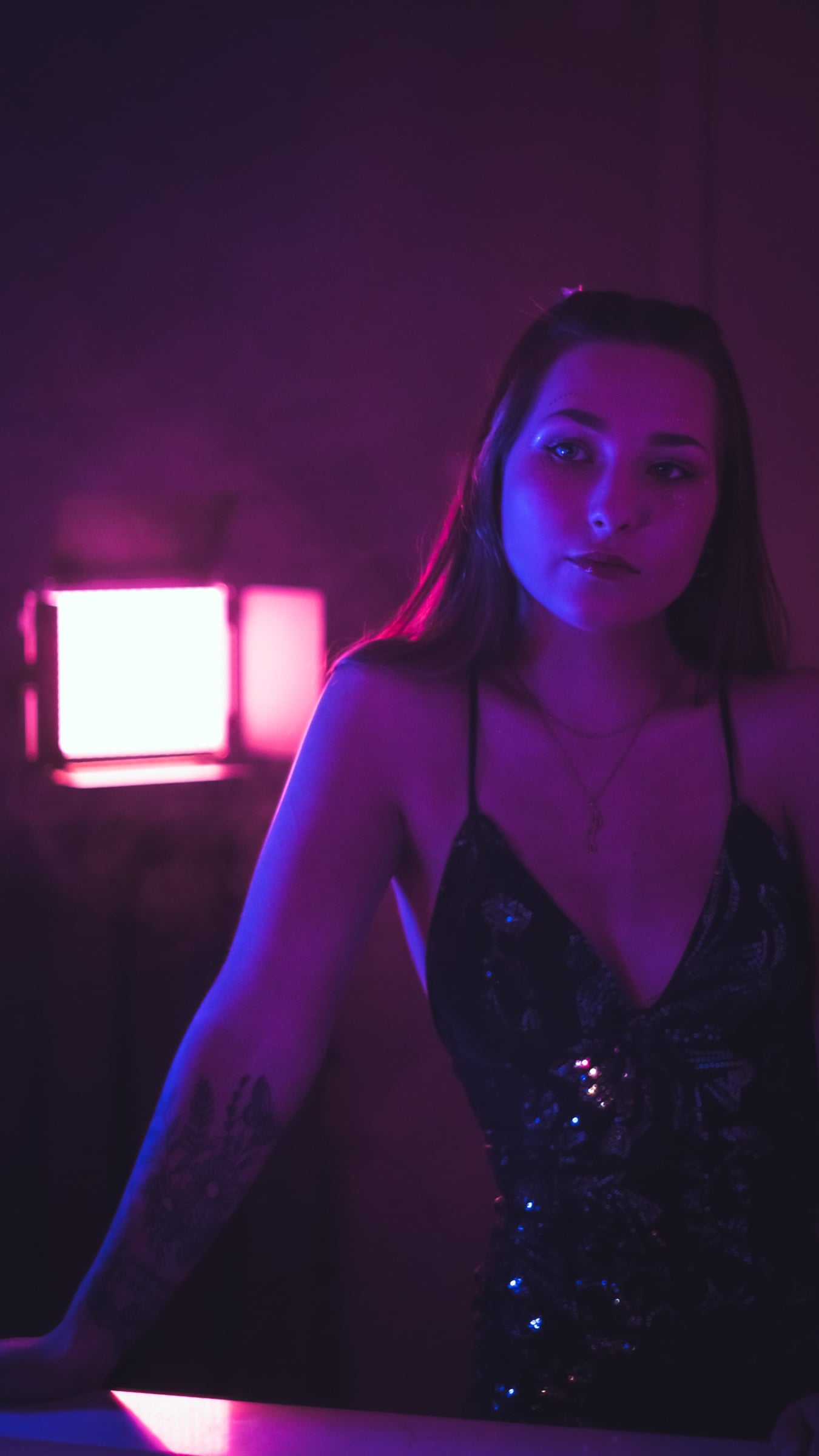 Editorial Euphoria-inspired portrait lit with bold colored gels